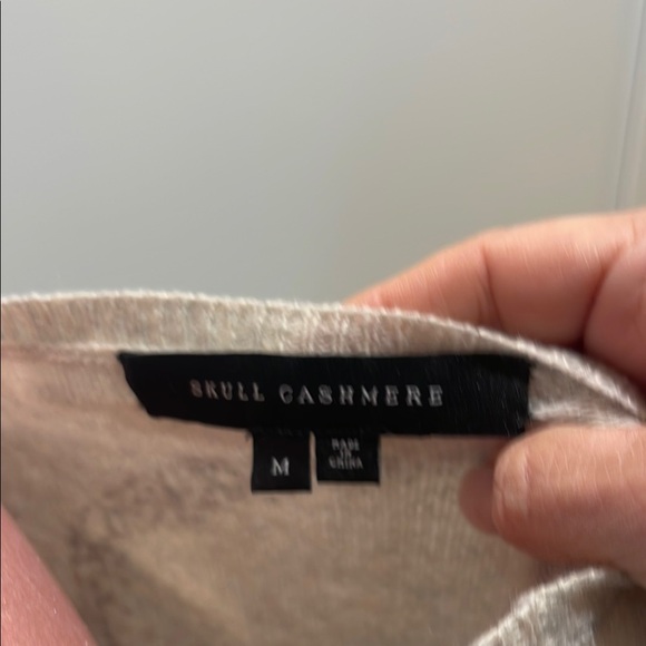 Skull Cashmere heathered oatmeal Crew Neck Sweater with skull graphics on back - Picture 3 of 4